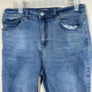 Pink Lily Jeans Womens Size 12 Blue High Rise Distressed Raw Hem Flare Denim